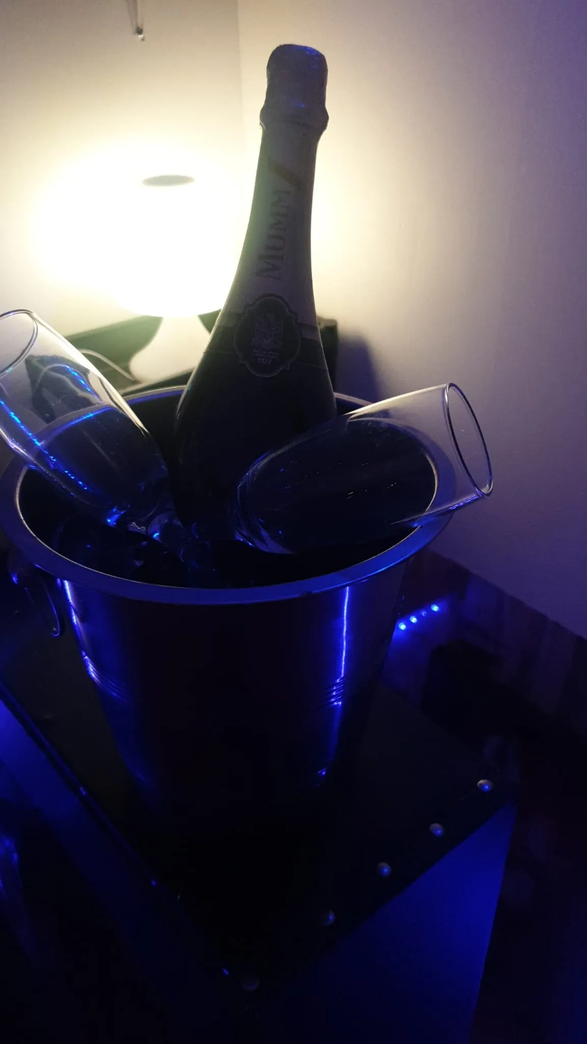 Champagne dans un seau à glace avec flûtes pour l'expérience VIP